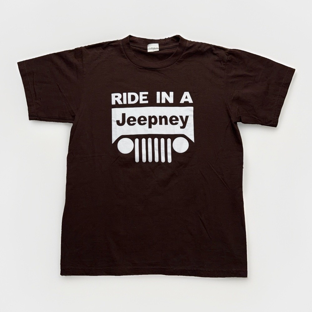 Jeep Ride In A Jeepney Off Road T-Shirt Men's L Brown Graphic Short Sleeve Tee